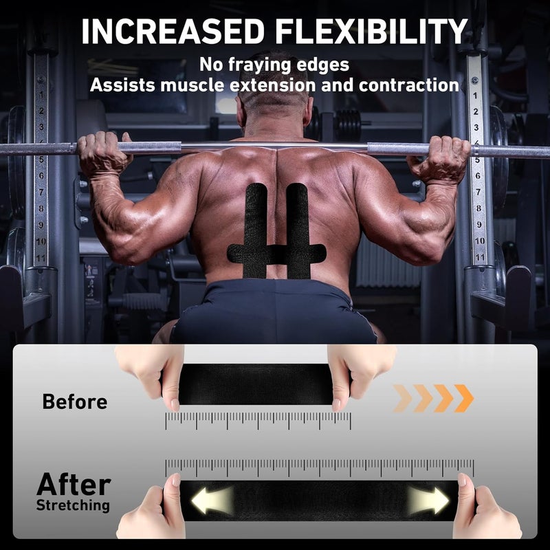 KTQUICK Store PreCut Kinesiology Tape for Lower Back, 12PCS Kinesiology Tape Precut for Lower Back, Original Cotton Waterproof&Breathable Latex-Free, Enhance Elastic Athletic Tape for Support Muscle(Black) - Image 5